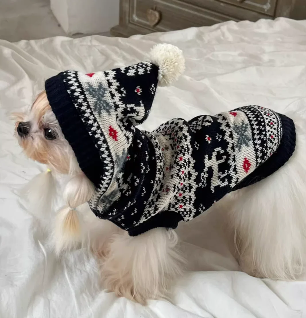 

Cute Fuzzy Ball Design Pet Christmas Sweater - Cute Winter Dog Hooded Sweater
