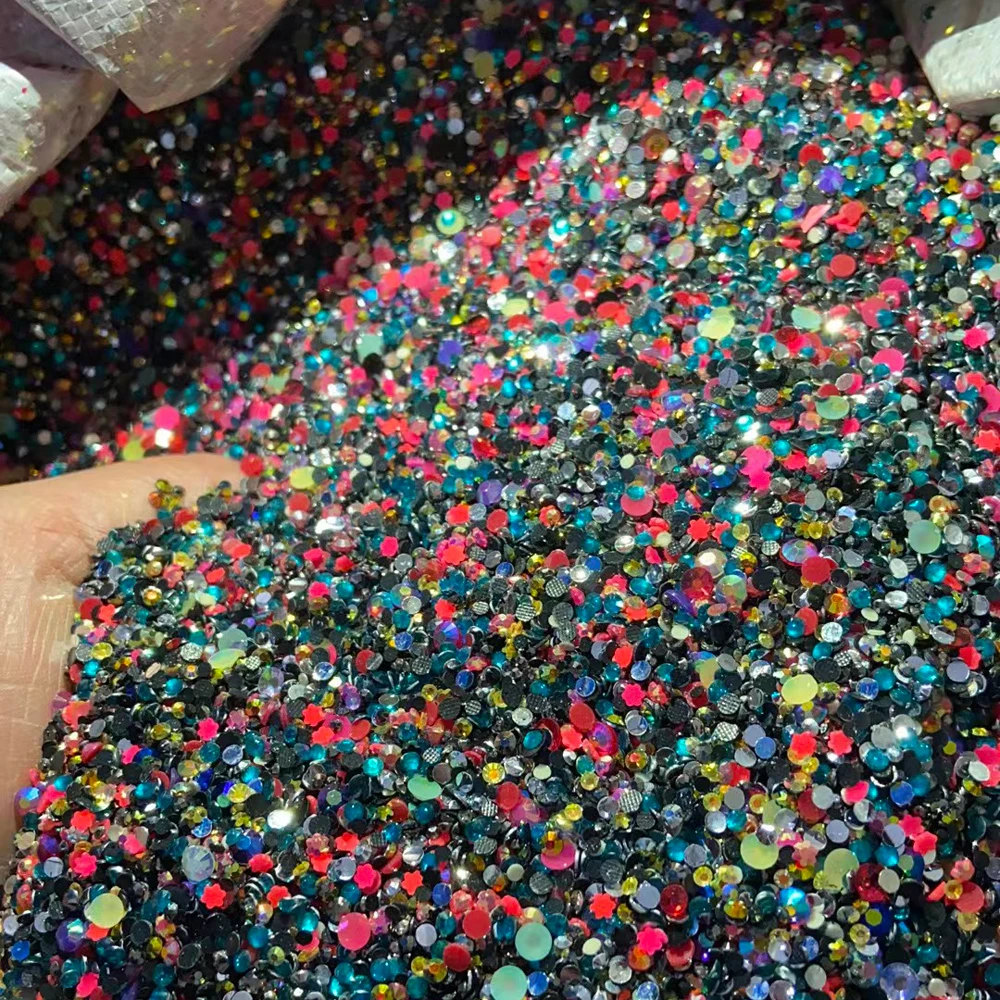 10000pcs/bag Resin Non Hot Fix Rhinestones Bulk Mix AB Flatback Round Glue On Rhinestone Diamond Nail Gems Charms For Nails