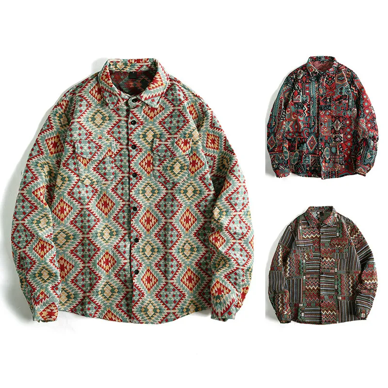 

Spring 2026 rican Sle Long Sve Men's irt Trendy Embroidered Pattern European Size 2026 Casual Sle Polyester Fabric