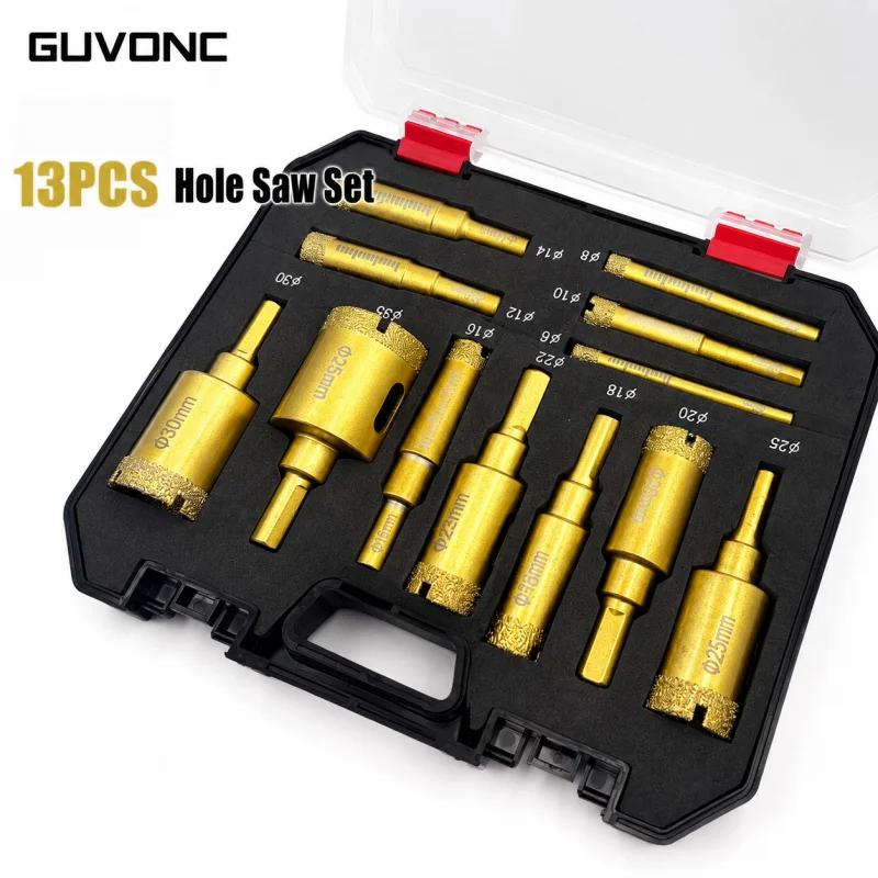 12Pcs Diamond Hole Saw Set 6‑35mm Diamond Core Drill Bits for Tile Glass Marble Stone Drilling