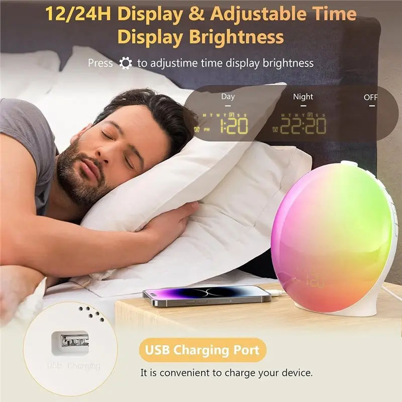 AT69 -FM Radio, Night Light, Natural Sounds Sun Rise Alarm Clock-Wake-Up Light Designed For Heavy Sleepers