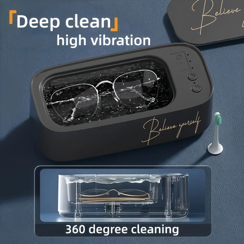 Multi-Purpose Ultrasonic Cleaner Auto Timer Jewelry Watches Glasses Dental Cleaner USB-Rechargeable Compact Design