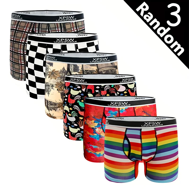 

3Pcs Random Mens Printed Underwear Fashionable And Personalized Printed Mens Underwear Breathable Briefs Comfortable Innerwear