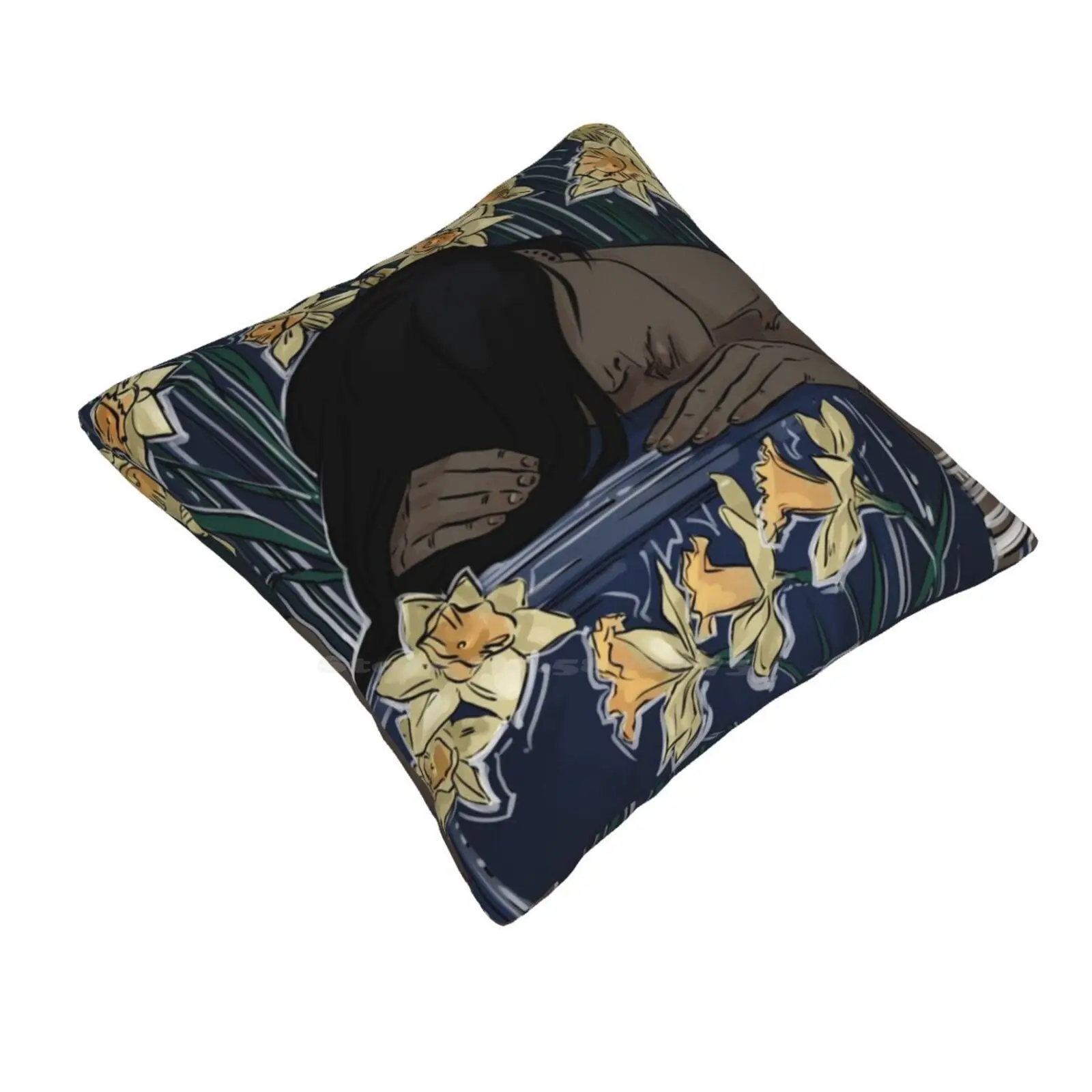 Please Don'T Wake Me Home Sofa Car Cushion Cover Pillowcase Flowers Daffodil Sleep Dream Blue Music