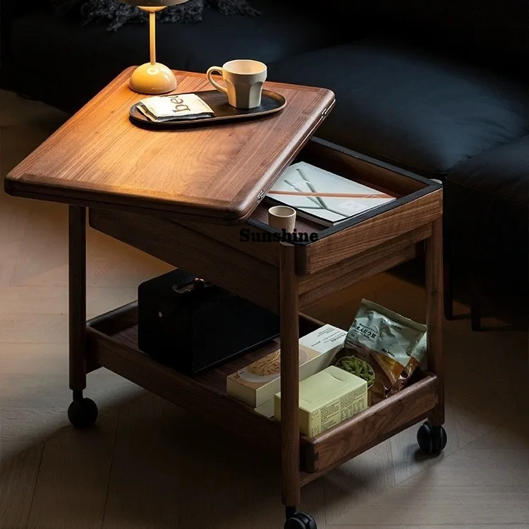 Household removable trolley living room small coffee table ash wood small apartment foldable desktop Internet celebrity trolley