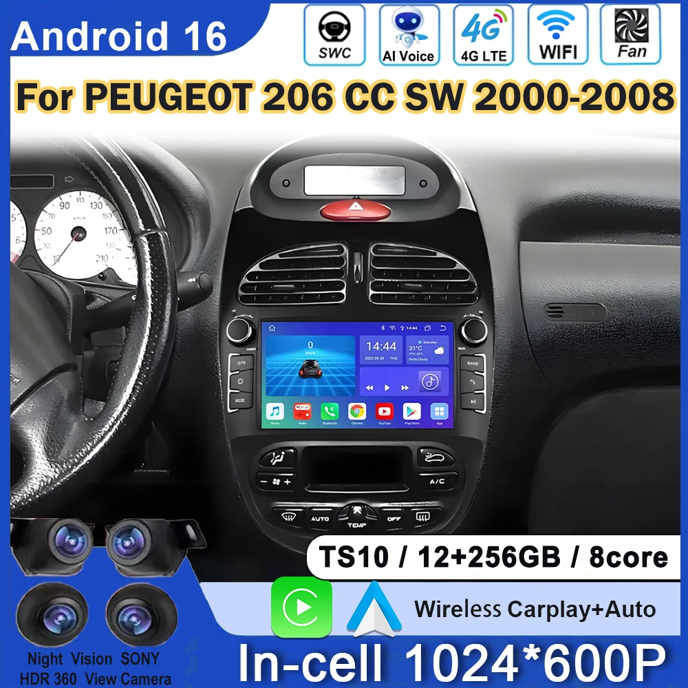 7inch Car Radio Multimedia Player Android For PEUGEOT 206 206CC 206SW 2000-2005 2006 2007 2008 Navigation Stereo Carplay 4G Wifi