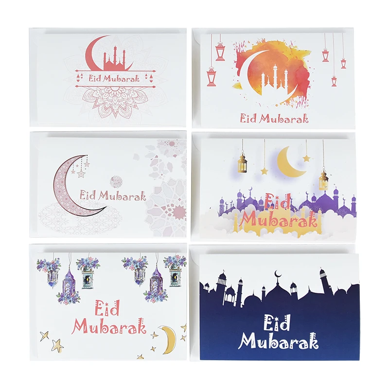 6Pcs Eid Mubarak Einladungskarten Mit Umschlag Ramadan Kareem Geschenk Grußkarte Islamischen Muslimischen Party Dekoration Lieferungen