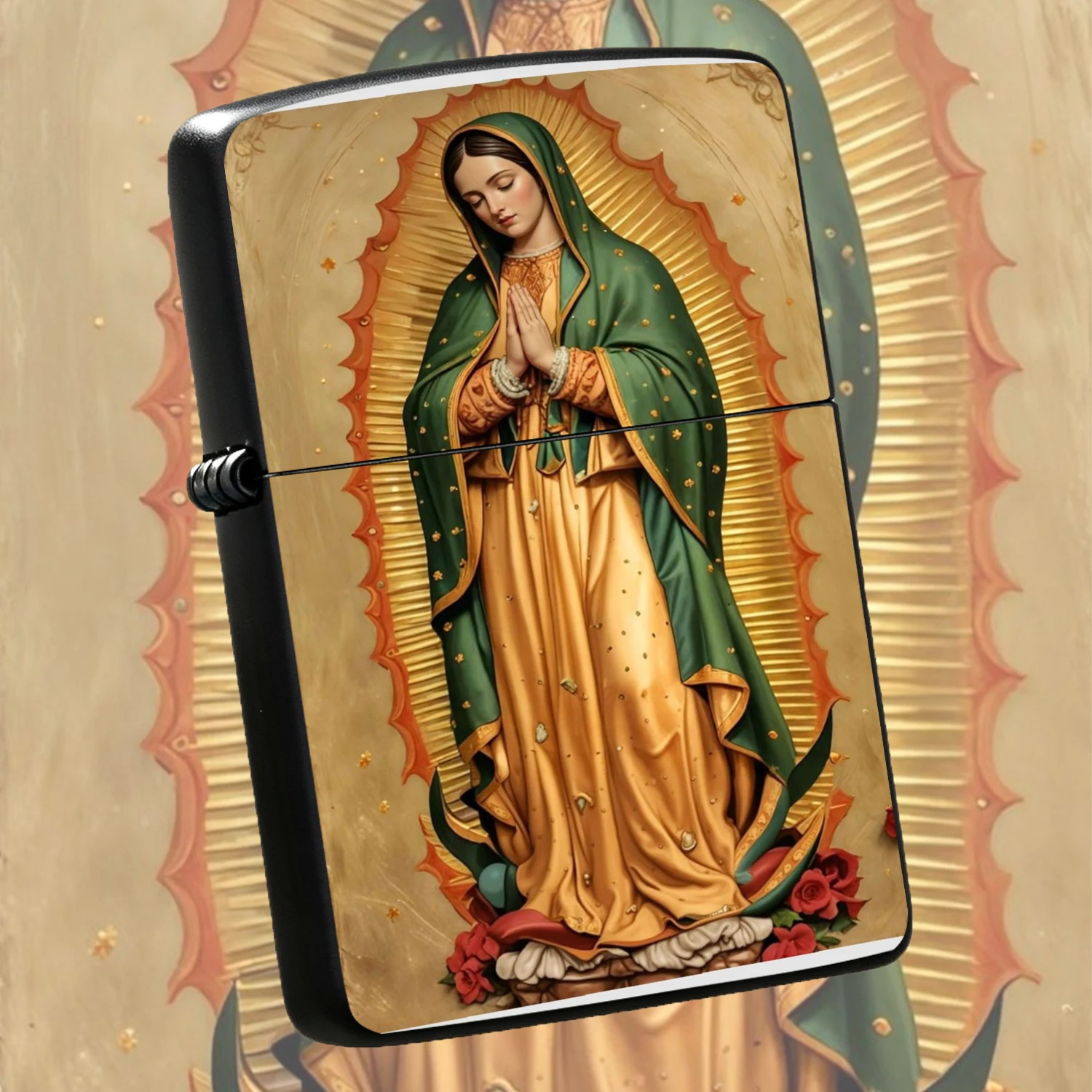Our Lady of Guadalupe Pattern Vintage Religious Figure Themed Windproof Creative PORTABLE Exquisite Practical Daily Gift Ideal for Faith Collectors Daily Use A fun and humorous lighter