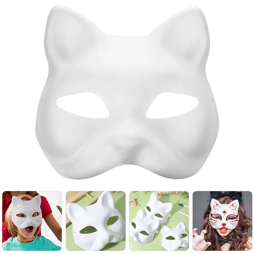 Máscara dibujada a mano en blanco, papel de zorro japonés, máscaras de Cosplay blancas, ropa de fiesta de Halloween para hombres y mujeres