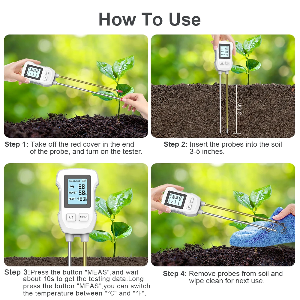 Imagem -05 - Inteligente Digital Lcd Testador de Solo Jardim Flor em Vaso de Planta ph Sensor de Umidade de Temperatura Plantas Ferramenta de Teste Úmida 3in 1