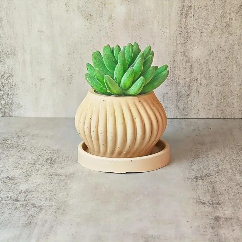 LXAD Striped Pattern Silicone Flower Pots Moulds for DIY Hand-Making Concrete Resin