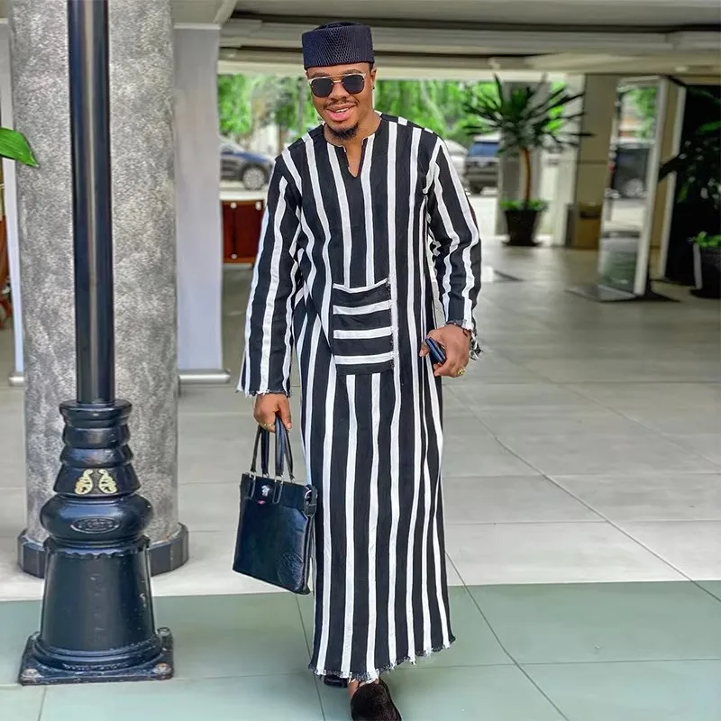 Jubba Thobe untuk Pria Pakaian Muslim Islami Fashion Maroko Arab Saudi Dubai Oman Dewasa Lengan Panjang Ukuran Kasual Kaftan