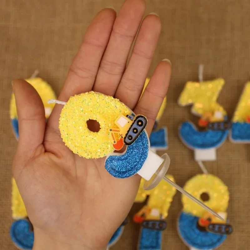 Cute Fashion Creative Engineering Car Excavator Number Birthday Cake Candle Gift Decoration Handmade Birthday Candle Boy Party