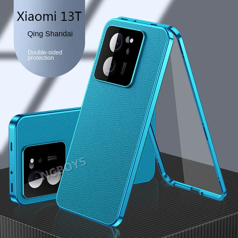 For Xiaomi 13T Xiaomi13T Case 360 Full Protection Front Clear Glass Case with Back PU Leather Hard Cover for Xiaomi Mi 13T Mi13T