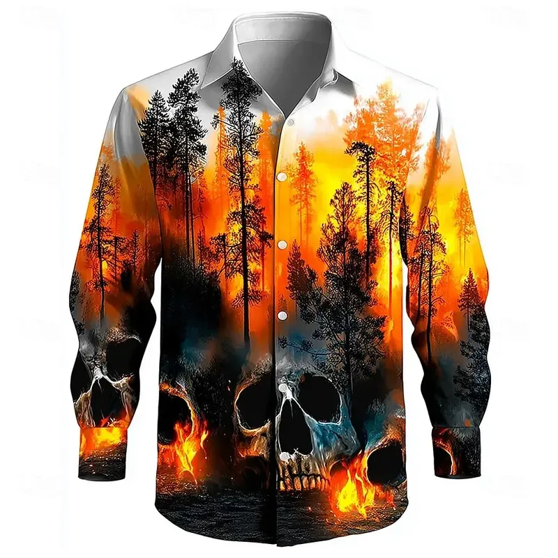

Hip Hop Skull Flame Print Shirt Men Streetwear 2026 Long Sleeve Tops Urban Trendy Graphic Tee Shirt Casual Loose Fit Clothing