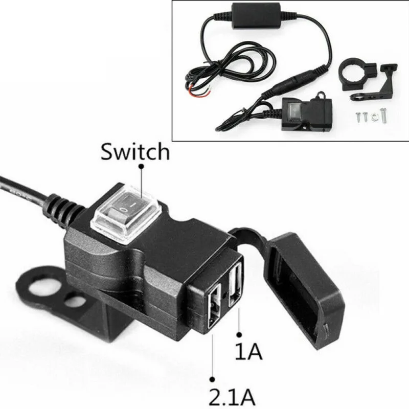 

Motorcycle Accessories Mobile Phone Charger Double USB Car Waterproof Belt Switch Car Charger Modification One Tow Two