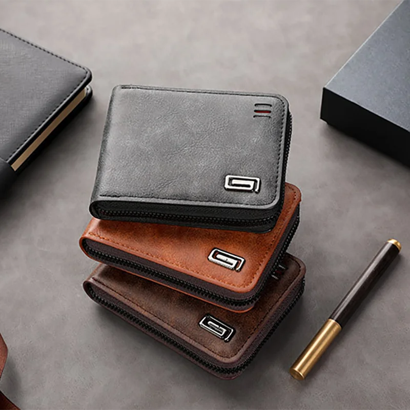 

Men's Wallet Short Version 2025 New Solid Color Youth Simple Wallet Multifunctional Student Zipper Coin Purse