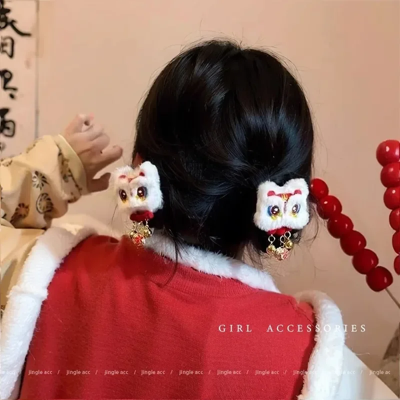 

New Year Children Lion Head Decoration Hanfu Hairpin Baby Red Hair Decoration The Year of The Loong Girl Hairpin