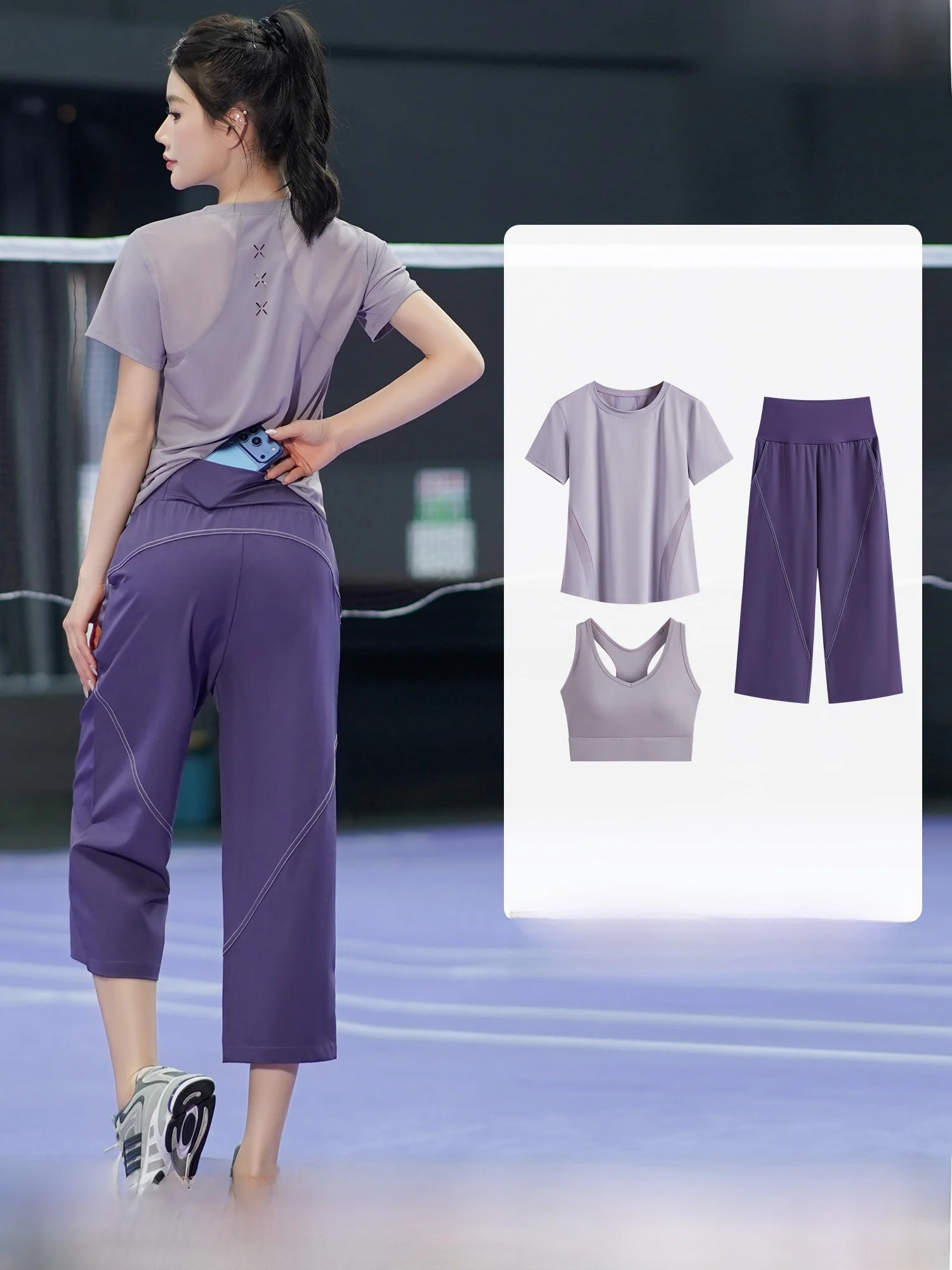 women's-badminton-sportswear-short-sleeve-quick-dry-thin-professional-training-fitness-set-seven-foot-pants-breathable