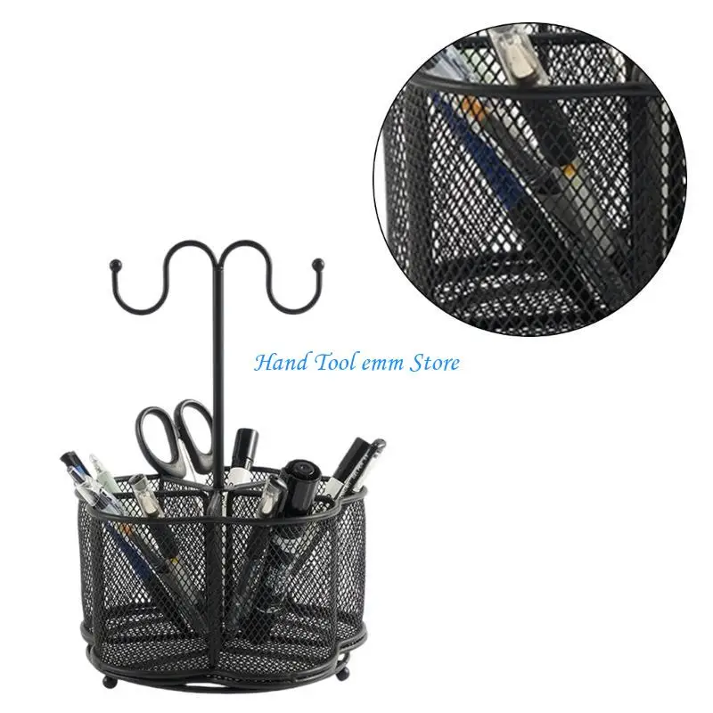

H37F Multifunctional Desk Organiser Pen Holder with 5 Compartments and Keychain Hook