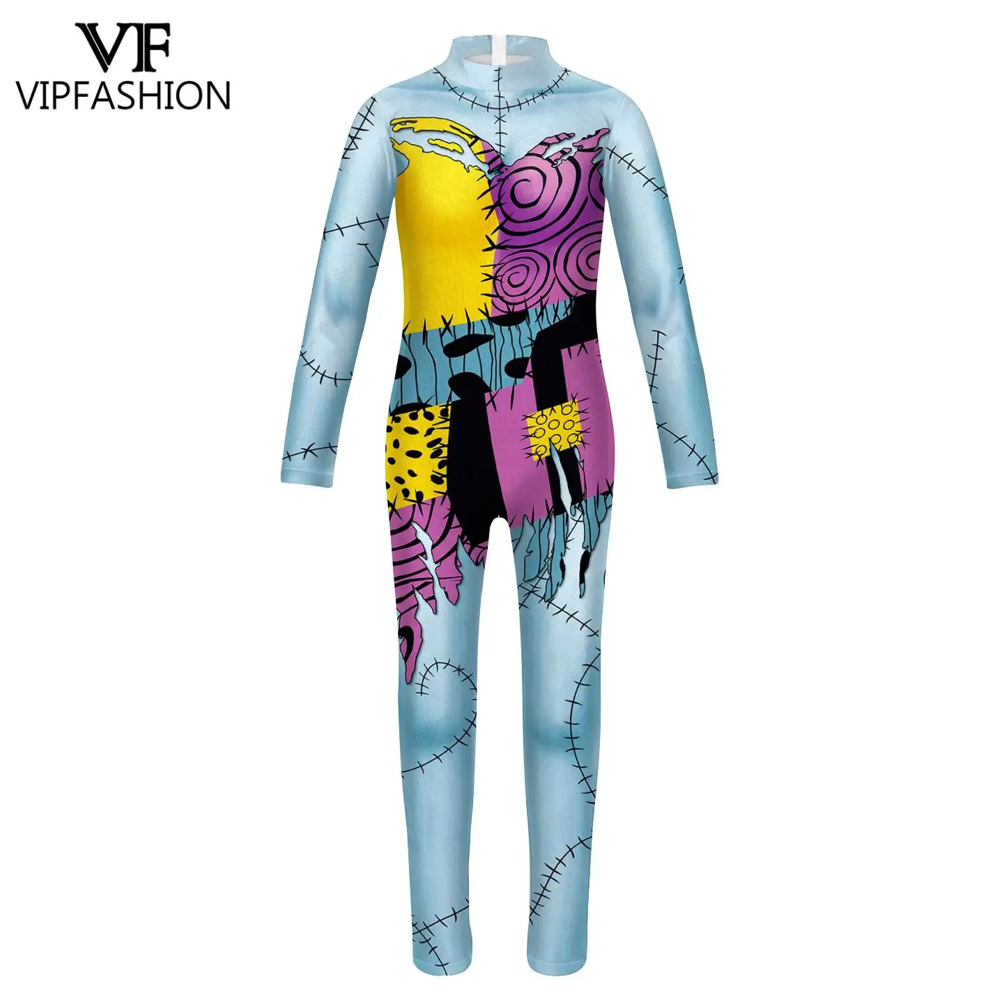 VIP FASHION Kids Spierprint Kostuum Jongen Meisje Dier Cosplay Catsuit Lange Mouw Party Jumpsuit Sally Carnaval Zentai Bodysuit