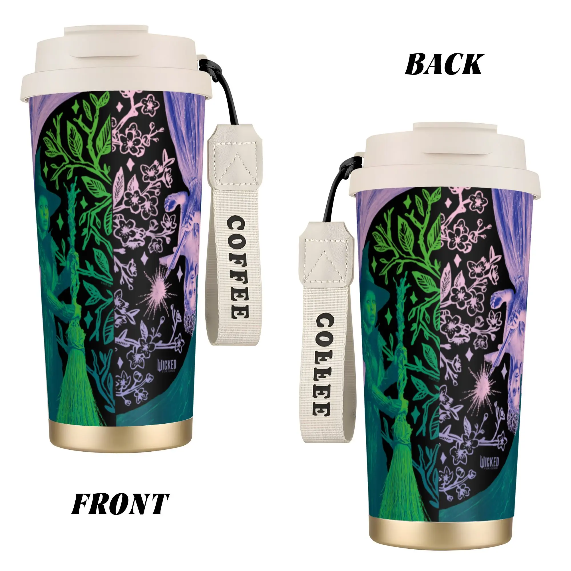 Stainless Steel Tumbler Wicked- For Good Glinda and Elphaba in Perfect Contrast Thermal Cup With Straws Bottle Large Coffee Mug