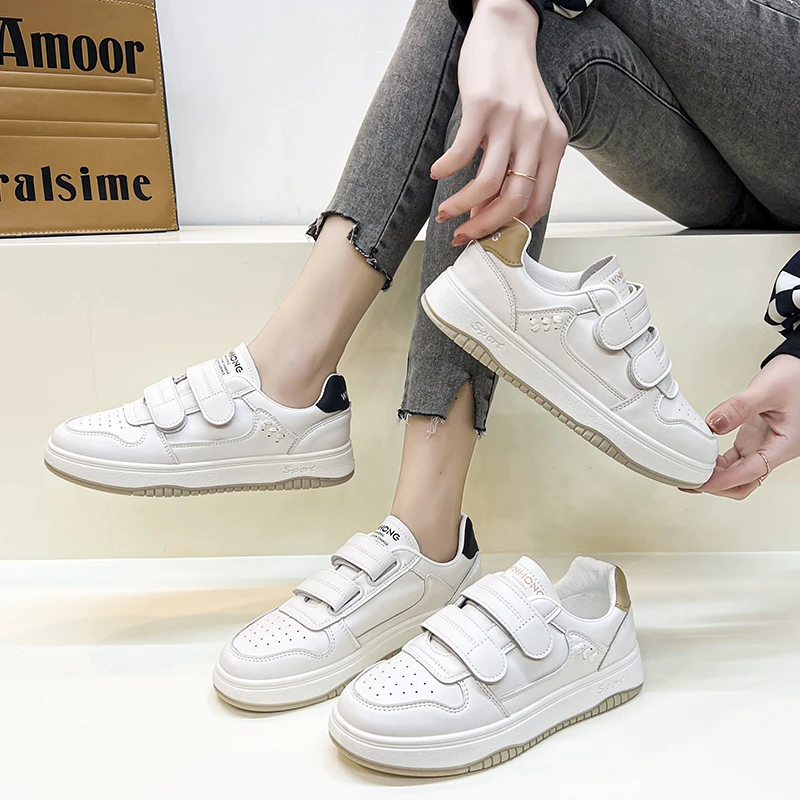 Platform Women Shoes Classic Women Chunky Sneakers Thick Sole PU Mid Heels Hook & Loop Round Toe Vulcanize Shoes Plus Size