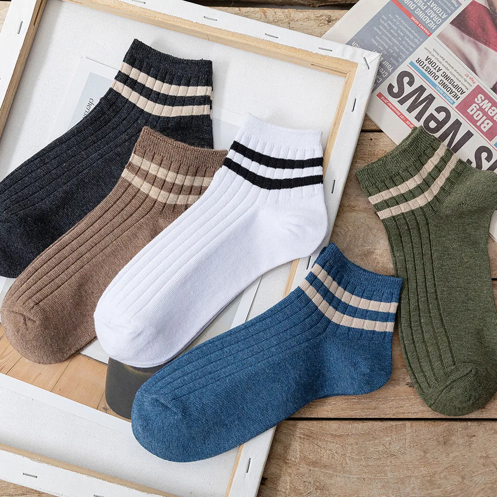 5 Pairs Men Retro Harajuku Striped Ankle Socks Summer Casual No Show Premium Quality Low Cut Business Fashion Short Socks