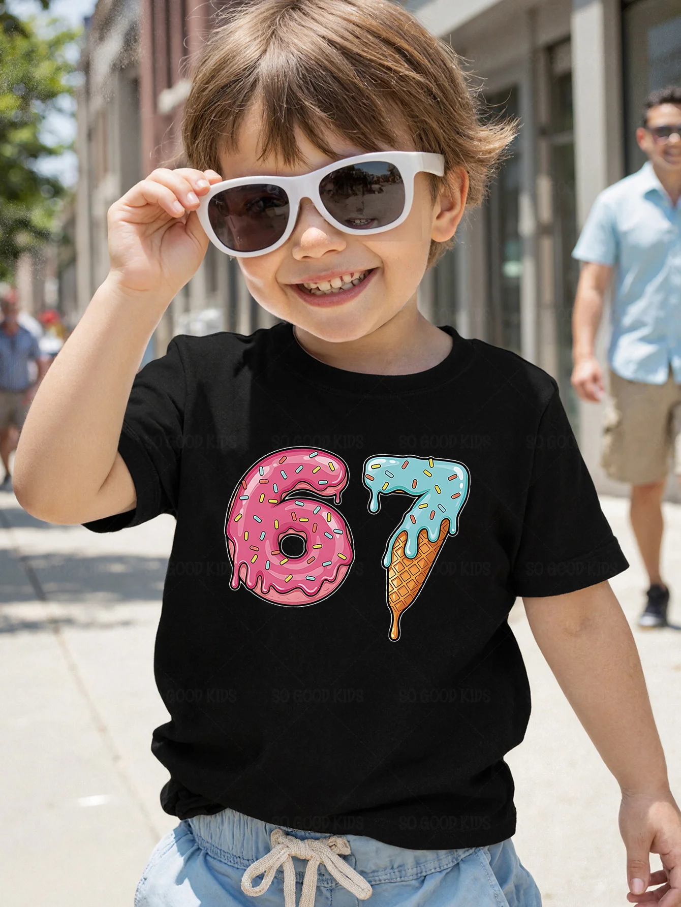 Cute Sprinkle Donut And Melting Ice Cream Number Art Print Kids T Shirt Boys Girls Family Matching Summer Crew Neck Casual Tee