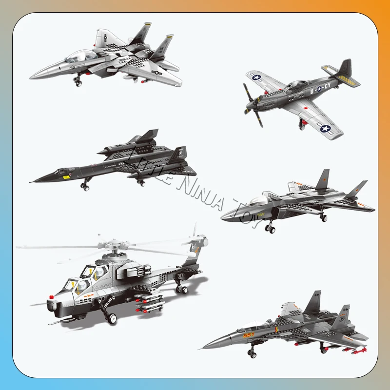 

Building blocks Aircraft series J-20 J-15 New Blackbird spy plane model, fighter soldier boy assembly toy