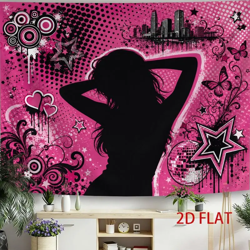 VIKAMA Y2K 2000s Pink Girl Tapestry Disco Butterfly Star Wall Hanging Retro Dance Backdrop for Bedroom Dorm Room Aesthetic Gift