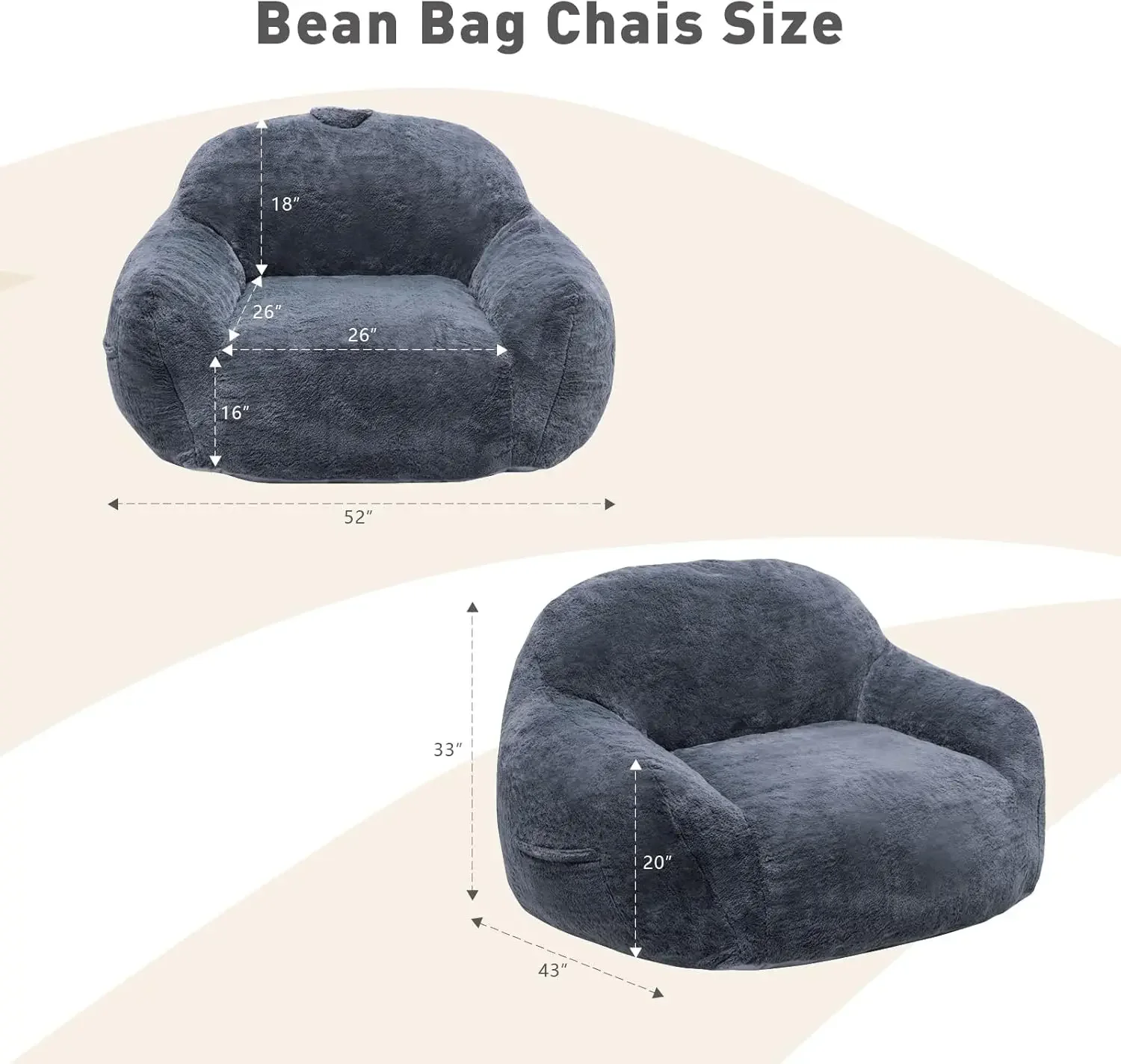 Giant Bean Bag Chair, Bean Bag Sofa with Armrests, Bean Bag Chairs for Adults Stuffed Memory Foam | Storage | Non-Slip,