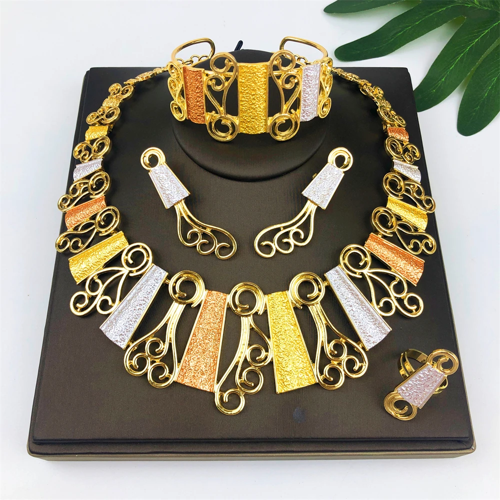 

Новый комплект ожерелья и серег-браслетов, уникальные модные украшения в Дубае, нигерийский подарок для невесты, свадебной вечеринки