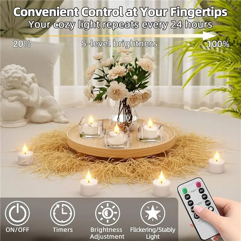 A01F-Rechargeable Flameless Tea Lights Candles:48Pc Battery Operated Tea Light Candles,LED Flickering Votive Tealight Candles