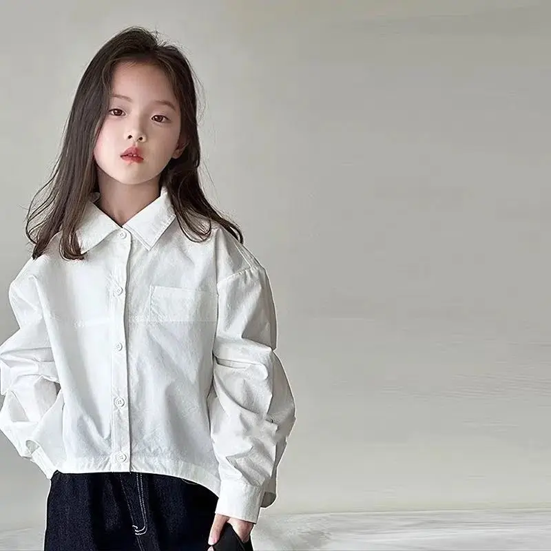 

Girls Long-sleeved Shirt Spring 2025 New Childrens Casual Autumn Korean Girls Loose All-match Shirt Fashion