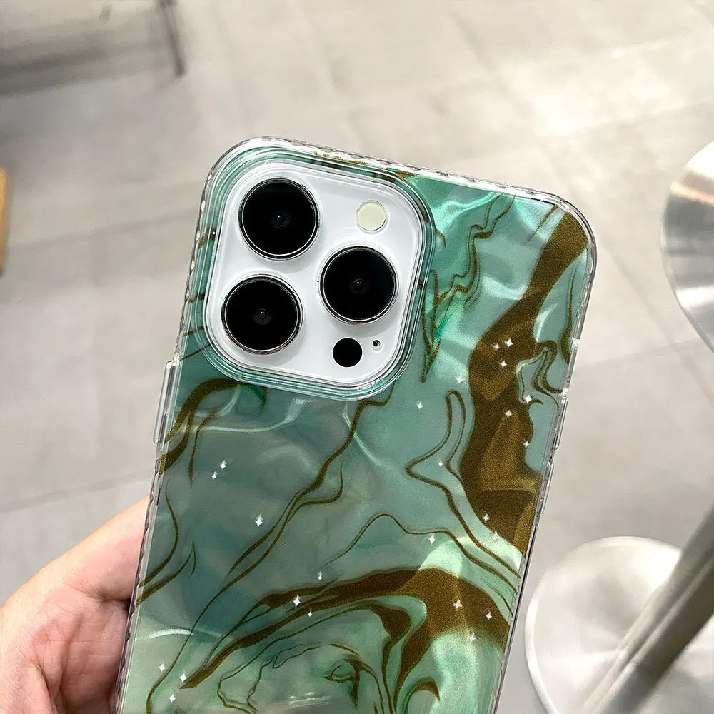 Laser Wrinkle Water Ripple Phone Case for iPhone12/13/14/15/16 (Pro/Max/Plus) Apple 17 AIR Women's Shockproof Protective Cover