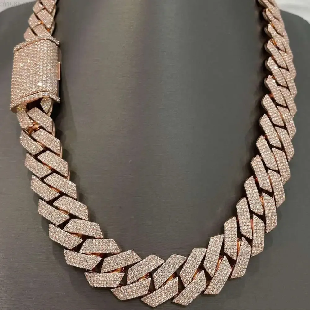 Classic Full-filled Diamond Iced Hip Hop 22 Mm Wide Vvs Moissanite Chain 925 Silver Miami Cuban Link Chain