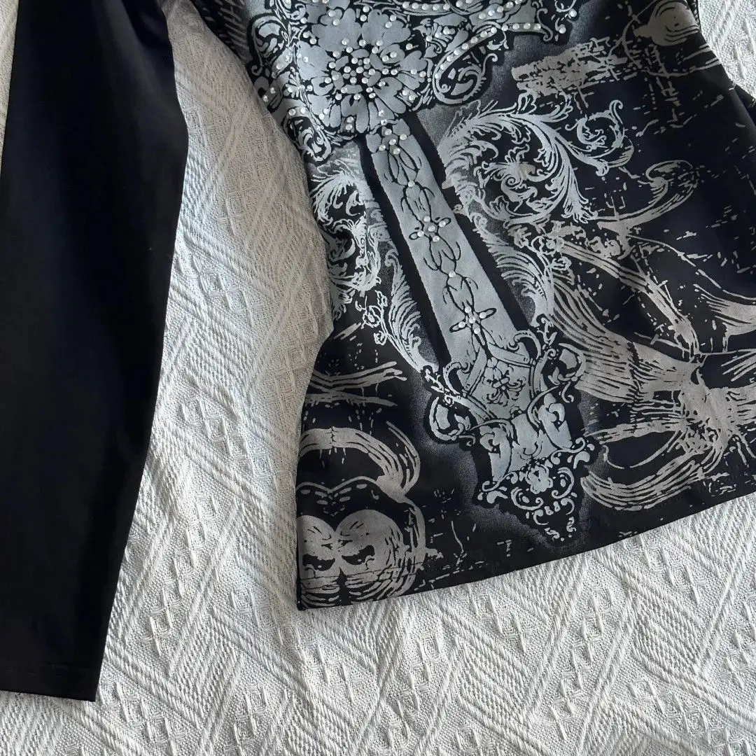 ريترو الهيب هوب Y2K تي شيرت موضة المرأة مثير كم طويل القوطية خمر الشرير الشارع الشهير بلايز عادية سليم الساخن فتاة الخريف تيز