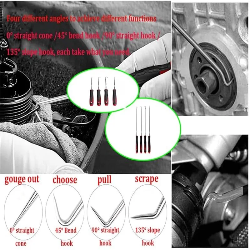 4-piece 160mm Auto Car Oil Seal Screwdrivers Set Hose Removal Hook Set O-Ring Seal Gasket Puller Remover Pick Hooks Repair Tools