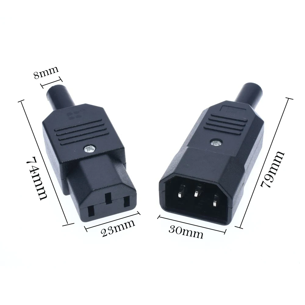 IEC Straight Cable Plug Connector C13 C14 10A 250V Black Female Male Plug Rewirable Power Connector 3 Pin AC Socket