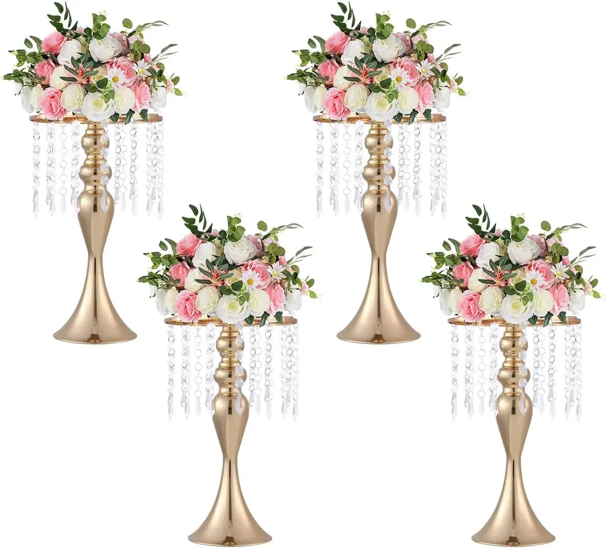 4Pcs Gold Centerpieces for Table Wedding with Crystal, Flower Vase Stand for Party Event Decor Valentines Gift Centros De Mesa Para Bodas