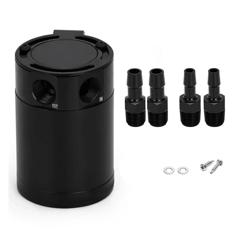 Universal Oil Catch Can Compact Baffled 2-Port Aluminum Reservoir Oil Catch Tank Fuel Tank Two Hole Breathable Kettle Parts