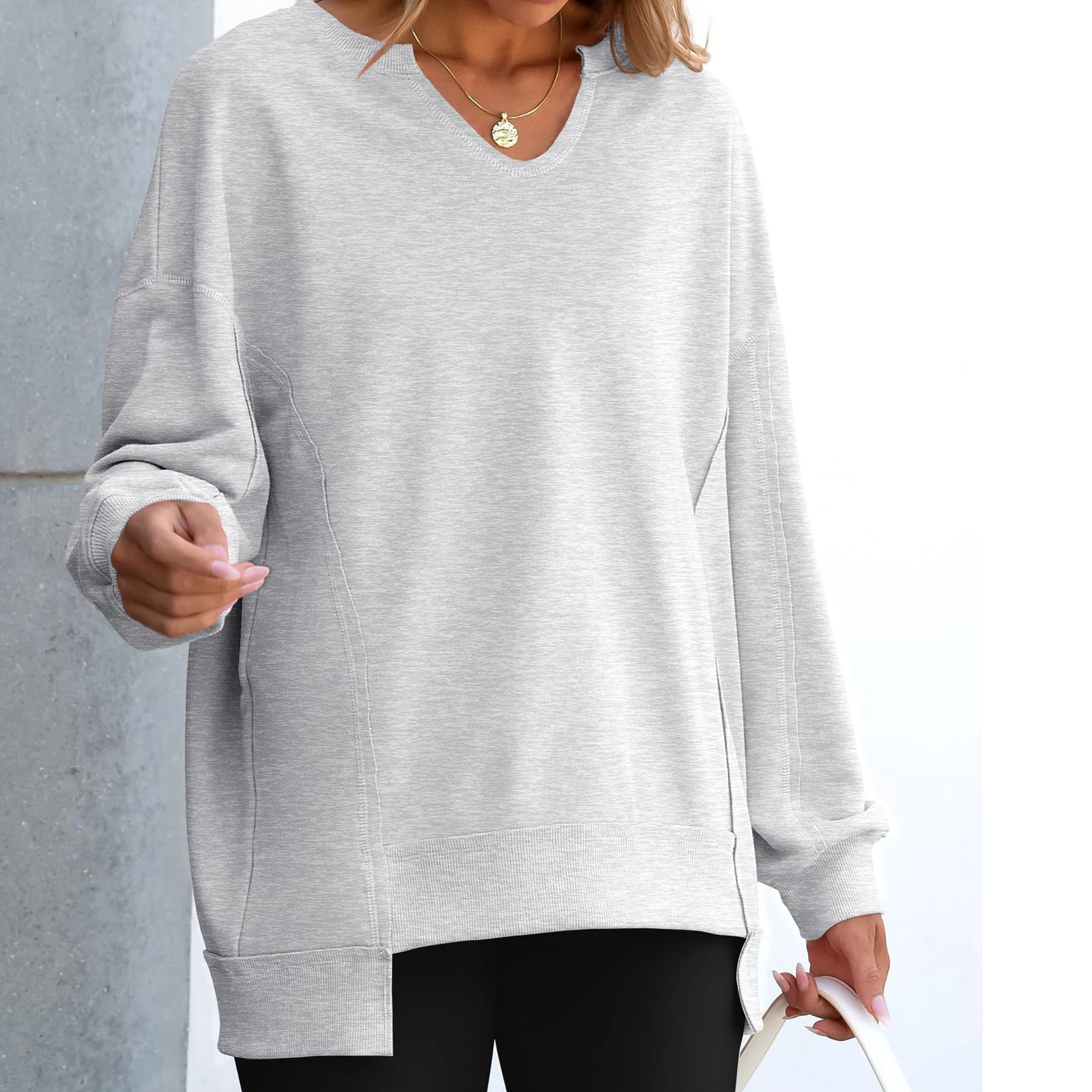Dames losse en comfortabele effen kleur V-hals losse sportkleding sweatshirt trekt femmes winterkleding vrouw tops voor vrouw