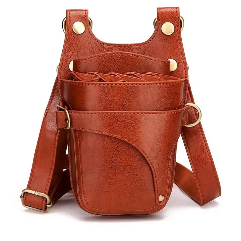 

Multifunction 1PC Brown Cowhide Hair Scissor Bag Clips Bag Hairdressing Barber Scissor Holster Pouch Holder Case With Belt