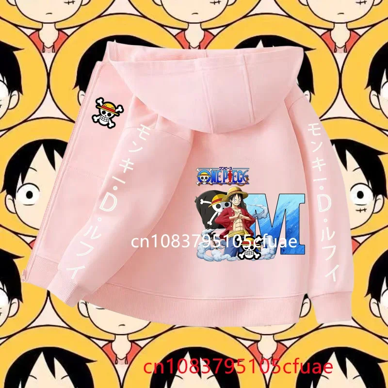 

One Piece Cartoon Letter A-Z Pullover Autumn Boy Fashion Hoodie Zipper MONKEY D LUFFY Clothin Casual Hooded Kid Girl Streetwear