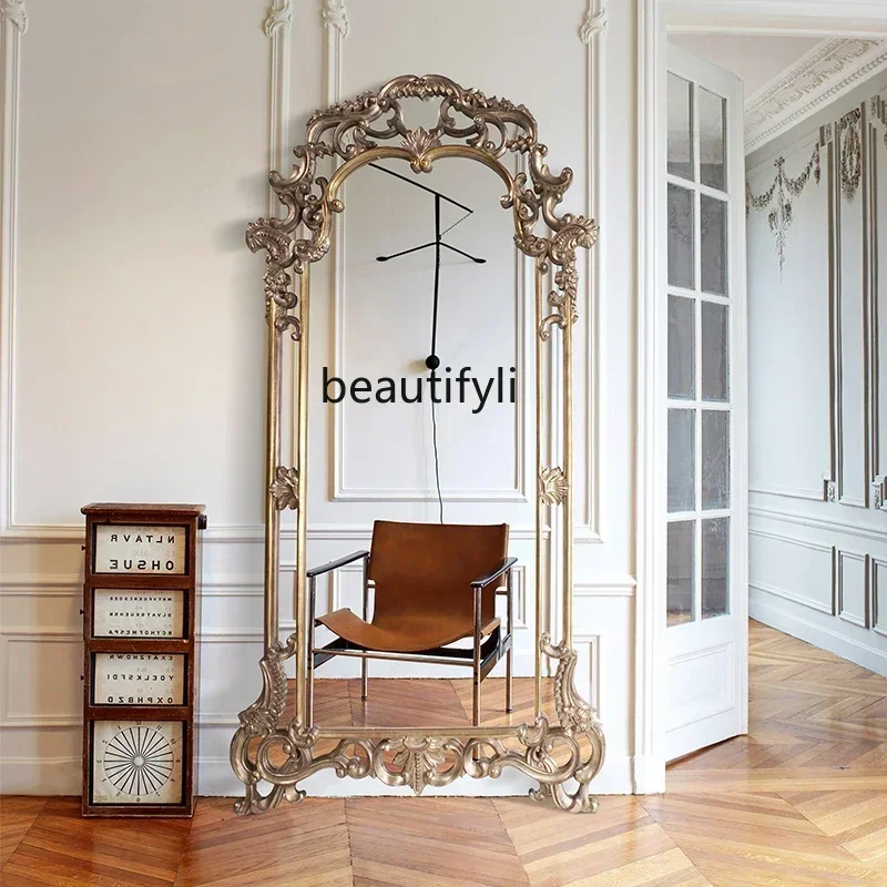 

smt7486 new ssFull-length mirror full-body floor mirror art, shape, American square, European and American carved decorative mi