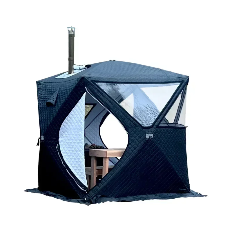 Outdoor Automatic Pop up 4 season Sauna Tent stove heating house large Window Camping Ice Fishing Tent Portable Sauna Tent