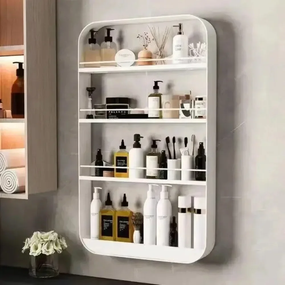 2 Layers Bathroom Organizer Punch-Free Wall Mounted Shelves Storage Rack Cosmetic Seasoning Bottles Storage Trendy Kitchen Shelf