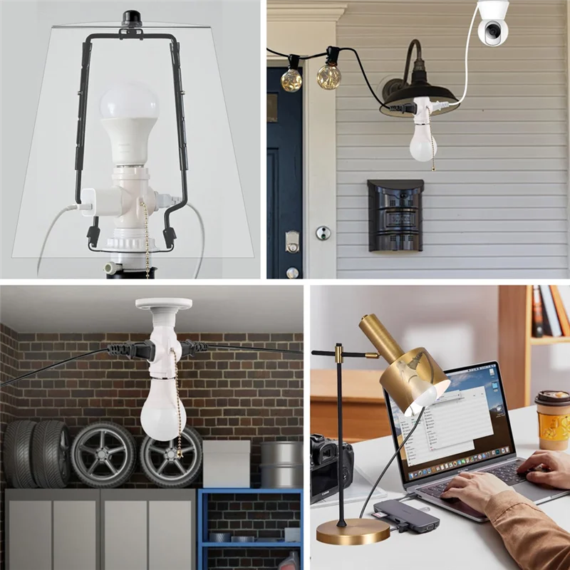 AEE2-2 Outlet Light Socket Adapter,E26 Bulb Socket To Outlet Splitter,Convert Medium Screw Socket Into A Socket 2 Outlets 2Pc