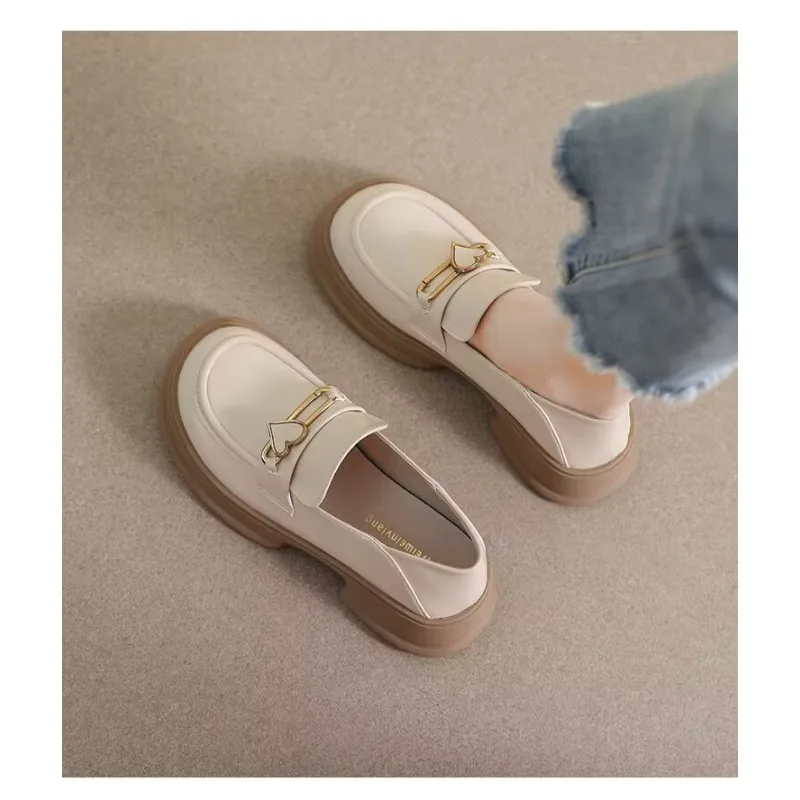 2024 Mary Jane Shoes Women Fashion Mary Janes Round Toe Flats Loafers Oxfords Platform Casual Metal Chain Buckle Ladies Heels